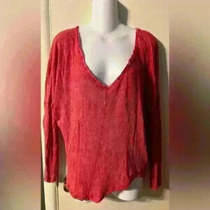 We The Free Red V-Neck Oversized Tunic Top Size Small
